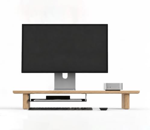 White Oak Single Monitor Stand Riser - 31.5" Wooden Monitor Stand for iMac, Laptop & Monitor, Minimalist Desk Shelf Organizer - Image 4