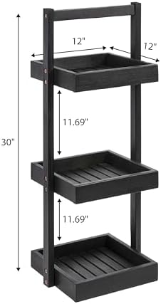 happimess Tilly 30" 3-Tier Acacia Freestanding Shower Caddy, Black - Image 3