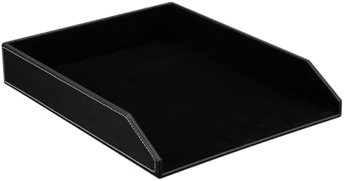 KINGFOM Letter Tray, PU Leather Paper Organizer Tray for Desk, Paper Organizer Storage Holder for Office Home or School A4 Size Black by KingfomLeatherHomeOfficeDecor