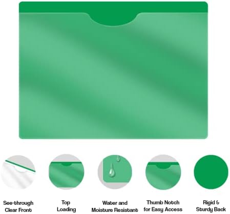 Green Vinyl Pocket Folder, Doctor Stuff, Closed Sides, Letter Size, Clear Front Top Loading Job Jacket, Documents Holder for Office, High School and Medical Files, Pack of 25 - Image 4