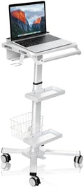 Anti-Theft Mobile Laptop Workstation, Height Adjustable Rolling Cart with Wheels (31.5" - 47.25"), Gas Lift Trolley with Oral Scanner Bracket, Dual Trays and Lab, for Dental Office, Clinic, Lab by Unknown