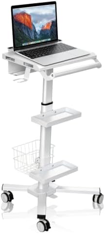 Anti-Theft Mobile Laptop Workstation, Height Adjustable Rolling Cart with Wheels (31.5" - 47.25"), Gas Lift Trolley with Oral Scanner Bracket, Dual Trays and Lab, for Dental Office, Clinic, Lab by Unknown