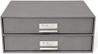 Bigso Box of Sweden Birger 2-Drawer Fiberboard Label Frame Document Letter Box for Loose Papers, Documents and More | Desktop Storage Drawers w/Metal Label Holder | 13.1" x 10" x 5.7" | Grey - Image 4