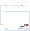 Dry Erase Board for Wall, 24" x 18" Double-Sided Hanging Magnetic Whiteboard with 6 Markers, 6 Magnets and 3 Mini Sticky Notes, Large White Board for School, Home, Office, Blue Frame by Lumspax