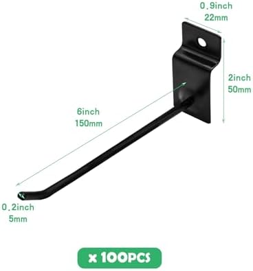 100Pcs Heavy Duty Slat Wall Display Hooks Bulk Set, Slatwall Accessories Pegboard Gridwall Display Hook Slat Wall Shelf Brackets for Retail Home (Black, 6 Inches/15 CM) - Image 2