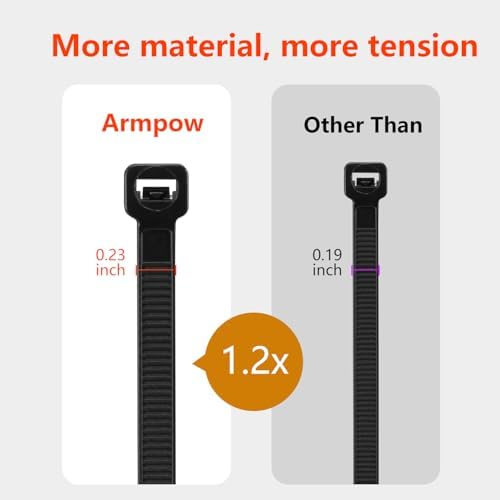 Armpow 16 Inch White Zip Ties 500 Pack, 75 lbs Tensile Strength, Self Locking Nylon PA66 Heavy Duty Cable Ties - For Indoor and Outdoor Bundling - Image 3