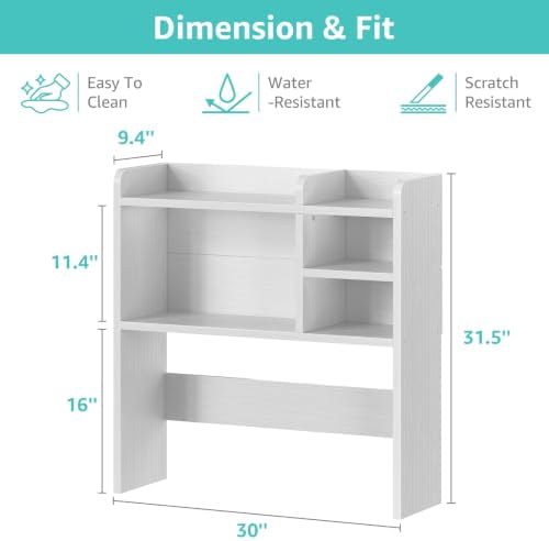 30 Inch Wide Small White Desk Hutch Dorm Top Only 5 Shelves Organizer for College - Image 3