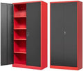 Fesbos Metal Storage Cabinet-72” Tall Steel File Cabinets with Lockable Doors and Adjustable Shelves-Black&Red Steel Storage Cabinet for Kitchen, Office, Garage by Fesbos