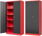 Fesbos Metal Storage Cabinet-72” Tall Steel File Cabinets with Lockable Doors and Adjustable Shelves-Black&Red Steel Storage Cabinet for Kitchen, Office, Garage by Fesbos
