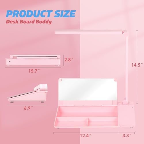 SHANTRA 16'' x 7'' Desktop Whiteboard with Fast Charger Station & Adjustable LED Lamp, Pink Desk Dry Erase Board with Organizer, Computer Pad & Keyboard Stand for Home, School, Office Desk Accessories - Image 4