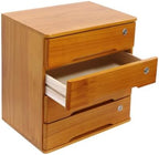 Lockable Desk Organizer Wooden Desktop Drawers Office Flat Files Storage Box Locking Countertop Storage Cabinet (Wood Yellow, 4-Tier) - Image 5