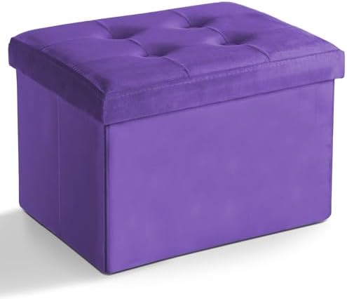 LINMAGCO Ottoman with Storage Small Foot Rest Stool Under Desk Stool Short Folding Footrest for Living Room Bedroom Home Office Dorm 17x13x13in(Purple) by LINMAGCO