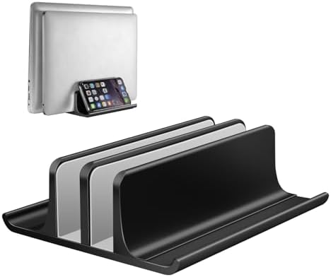 Vaydeer Double Adjustable Vertical Laptop Stand Newly Designed 2 Slots Aluminum Desktop Dual Holder for All MacBook/Chromebook/Surface/Dell/iPad Up to 17.3 Inches - Black by Vaydeer