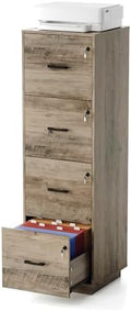 VINGLI 4 Drawer File Cabinet with Lock, Home Office Filing Organizer, for Letter Size File Folder Storage, Wood Tall Vertical Filing Cabinet, Printer Stand, Archivador (Rustic Gray) by VINGLI