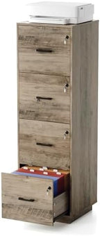 VINGLI 4 Drawer File Cabinet with Lock, Home Office Filing Organizer, for Letter Size File Folder Storage, Wood Tall Vertical Filing Cabinet, Printer Stand, Archivador (Rustic Gray) by VINGLI