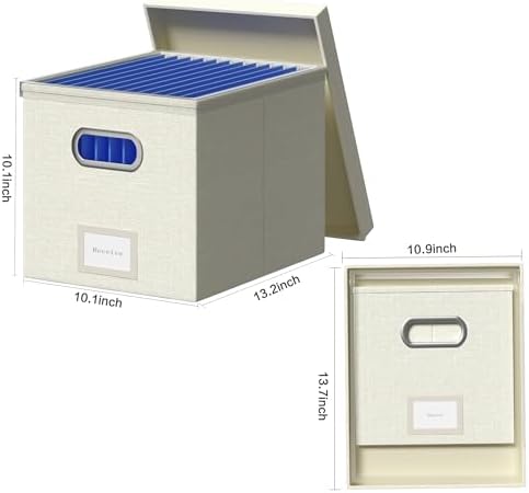 File Organizer Box - File Boxes for Hanging Files with Lid Set of 3 Decorative Hanging Folders Organizer with One-Piece Plastic Frame Slides (Beige White, 13.2 * 10.1 * 10.1in(3Pack)) - Image 5