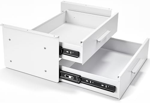 Menkxi 16'' Under Desk Drawer Slide-out Steel Under Counter Drawers Storage Organizer Large Hidden Pull-out Tray for Table Desks Home Office Workstation(White,2 Layer) by Menkxi
