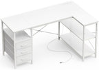 Huuger L Shaped Office Desk with Power Outlets & 3 Drawers by Huuger