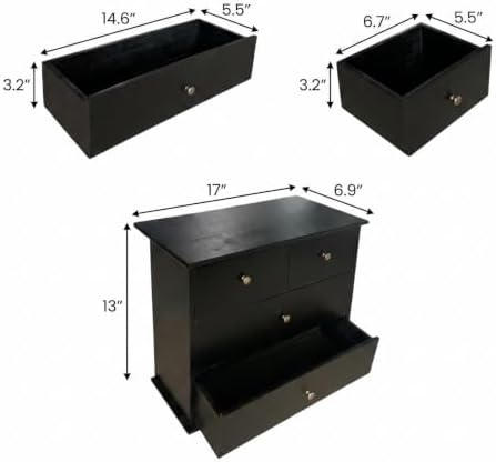 Wooden Drawers Oak Desk Organizer with Drawers，Black - Image 3