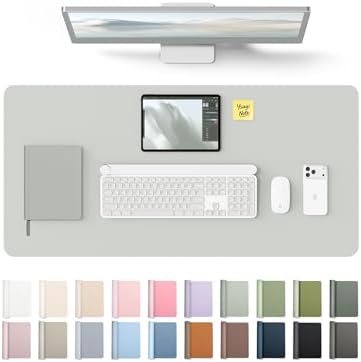 YSAGi Leather Desk Protector, Office Mat, Large Mouse Mat, Non-Slip PU Leather Blotter, Laptop Desk Mat, Waterproof Writing Pad for Office and Home (Light Grey, 35.4" x 17") by YSAGi