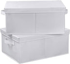 HOONEX Storage Bins with Lids for Organizing, Pack of 2, Storage Boxes with 2 Carrying Handles and Sturdy Heavy Cardboard, 16.5" L x 11.8" W x 7.5" H for Shoes, Books, Clothes, Nursery, White by HOONEX