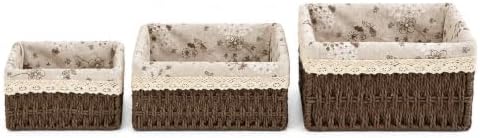 3-Piece Wicker Storage Baskets for Shelves, Storage Basket Set, Coffee by Unknown