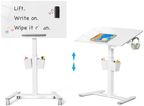35" Glass Mobile Standing Desk, Foldable Desktop for Storage by JYLHJOYSEEKER