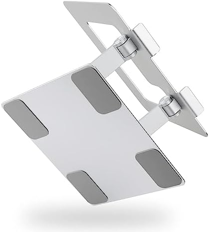 Amazon Basics Sturdy and Portable Ergonomic Laptop Stand for Desk, Height Adjustable Riser with Ventilated Cooling, Foldable, Fits all Laptops up to 15.6 Inch, Silver - Image 4