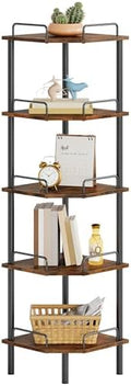 Tajsoon 5 Tier Corner Shelf Stand, Small Corner Table, Rustic Brown by Tajsoon