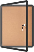 Mifuro 26"x20" Enclosed Bulletin Board, Lockable Weather-Resistant Aluminum Cork Noticeboard for School & Office, Black Frame w/Cork by MifuroOfficeProduct