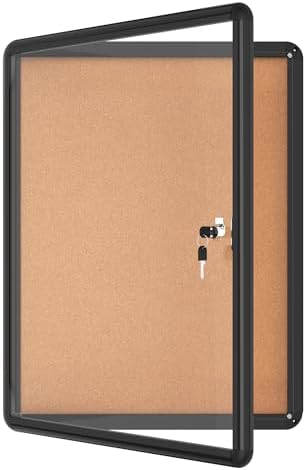 Mifuro 26"x20" Enclosed Bulletin Board, Lockable Weather-Resistant Aluminum Cork Noticeboard for School & Office, Black Frame w/Cork by MifuroOfficeProduct