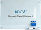 Magnetic Glass Whiteboard 48"x36" Glass Dry Erase Board Frameless Wall Mounted White Board for Writing Glassboard for Office School Home Shop by Gooderboard