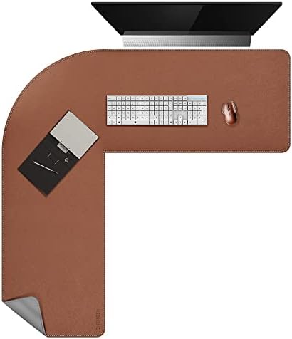 Chihein L-Shaped PU Leather Desk Pad (45.3” + 57.1”) x 15.7” (Brown/Gray) - Image 7