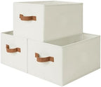 StorageWorks Closet Storage Bins with PU Handles, Beige, Large by StorageWorks
