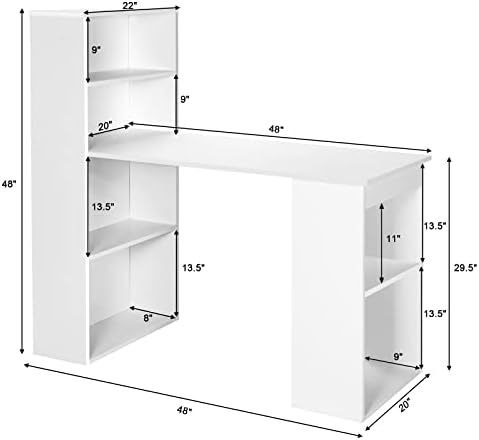Tangkula White Computer Desk with Bookshelf, Writing Study Desk with Storage Shelves & CPU Stand, Modern Compact Computer Workstation for Home & Office, Space-Saving Design - Image 2