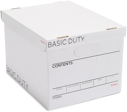 Staples Storage & Filing Box, Basic-Duty with Handles & Removeable Lid, Letter & Legal Size Documents, Stackable, 20-Pack, White/Black by Staples