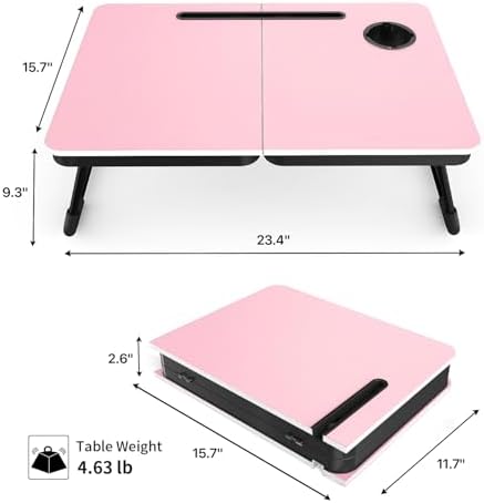 BUYIFY 23.4" Foldable Lap Desk Bed Table with Cup Holder Portable Tray - Image 2