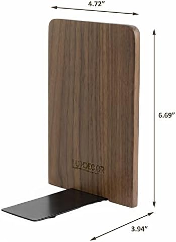 Large Bookend Hold Heavy Books-7x4x5in 3 Pack Non-Skid Wood Bookends Walnut - Image 6