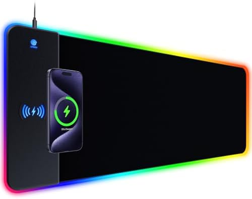 RGB Gaming Mouse Pad with 15W Wireless Charging, Extra Large LED Mousepad with 14 Light Modes, XXL Mouse Mat, Ergonomic Computer Mouse Pad with Non-Slip Rubber Base for Laptop, Gifts for Gamer/Men by YIGSSE