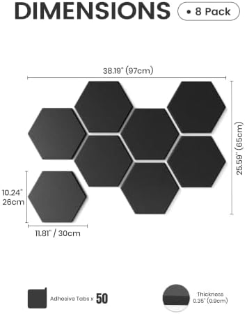 Fluxynara 8-Pack Hexagon Felt Bulletin Board Tiles, Black-1 - Image 2