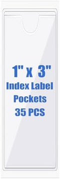Origin-Joy 35 PCS Self Adhesive Index Card Pockets with Top Open, Clear Plastic Label Holder for Cards of Note, Library and Business, Adhesive Label Pockets & Card Holder (1 x 3 inch) by Origin-Joy