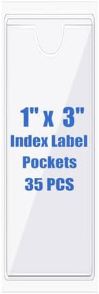 Origin-Joy 35 PCS Self Adhesive Index Card Pockets with Top Open, Clear Plastic Label Holder for Cards of Note, Library and Business, Adhesive Label Pockets & Card Holder (1 x 3 inch) by Origin-Joy