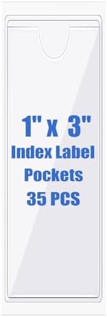 Origin-Joy 35 PCS Self Adhesive Index Card Pockets with Top Open, Clear Plastic Label Holder for Cards of Note, Library and Business, Adhesive Label Pockets & Card Holder (1 x 3 inch) by Origin-Joy