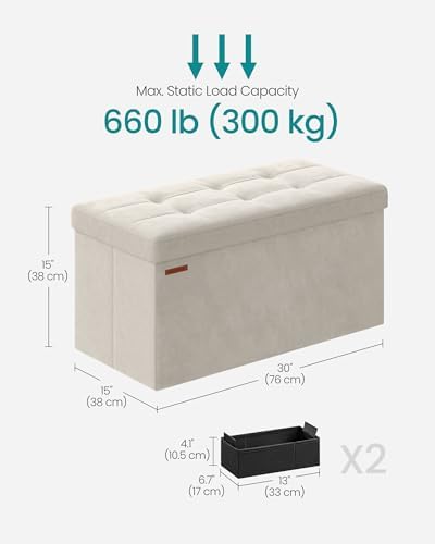 SONGMICS Storage Ottoman Bench, 30 Inches Velvet Foldable Foot Rest - Image 2