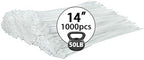 White Zip Ties 14 inch (1000 Pack), Clear, 50 lb, UV Resistant Cable Ties for Outdoor Use, LOCKLOCK by Unknown