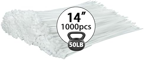 White Zip Ties 14 inch (1000 Pack), Clear, 50 lb, UV Resistant Cable Ties for Outdoor Use, LOCKLOCK by Unknown