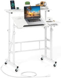 GIANTEX Mobile Standing Desk, Height Adjustable Stand Up Table with Wheels & Tilting Tabletop, Rolling Laptop Cart Computer Workstation for Standing or Sitting, Home Office Sit Stand Desk (White) by Giantex