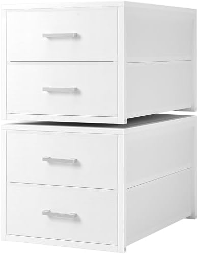 BOLUO Stackable Storage Drawers Narrow Closet Organizers and Storage Fabric White 2 Drawer Dresser for Bedroom 2 Packs Modern by BOLUO