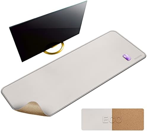 MAIDERN 55” x 24” Cork & Leather Desk Pad, Large XXL Desk Mat (Cream) by Maidern