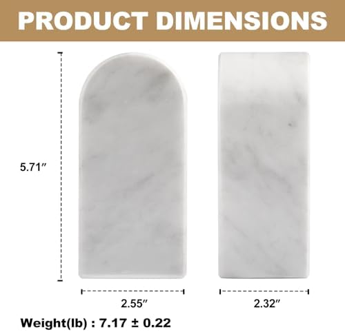 Koville Italian Carrara Marble Bookends for Shelves, Decorative Book Ends, 7lbs Heavy-Duty Marble Book Holders, Bookshelf Apartment Decor for Normal Books/CD/Video Games - Image 2
